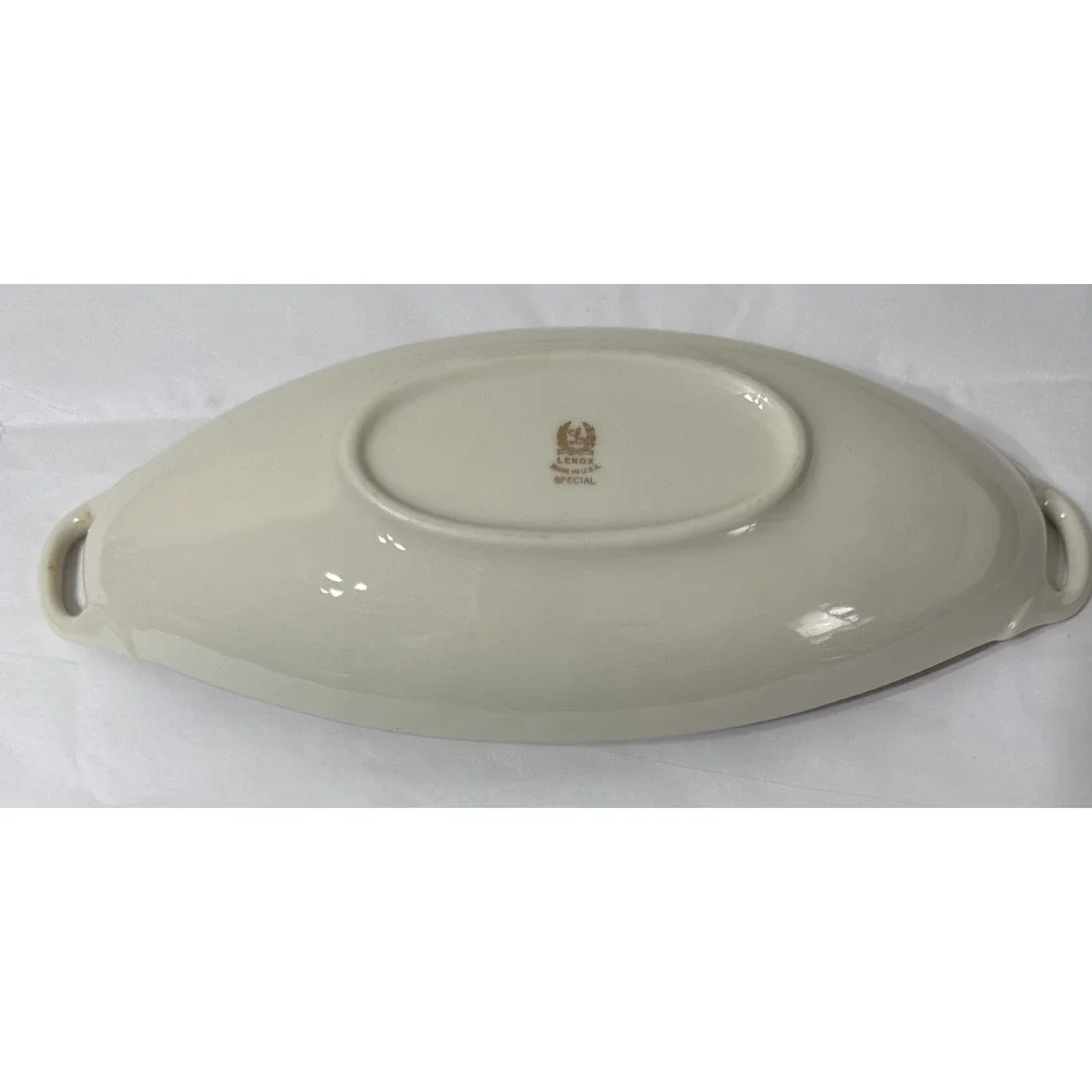 Lenox MONACO SPECIAL Embossed Cream Silver Trim Handled Long Relish Serving Dish